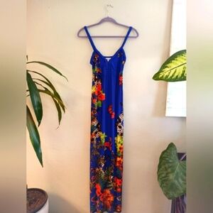 Moa Moa Tropical Floral Twist Rope Strap Flowy Bohemian Maxi Dress